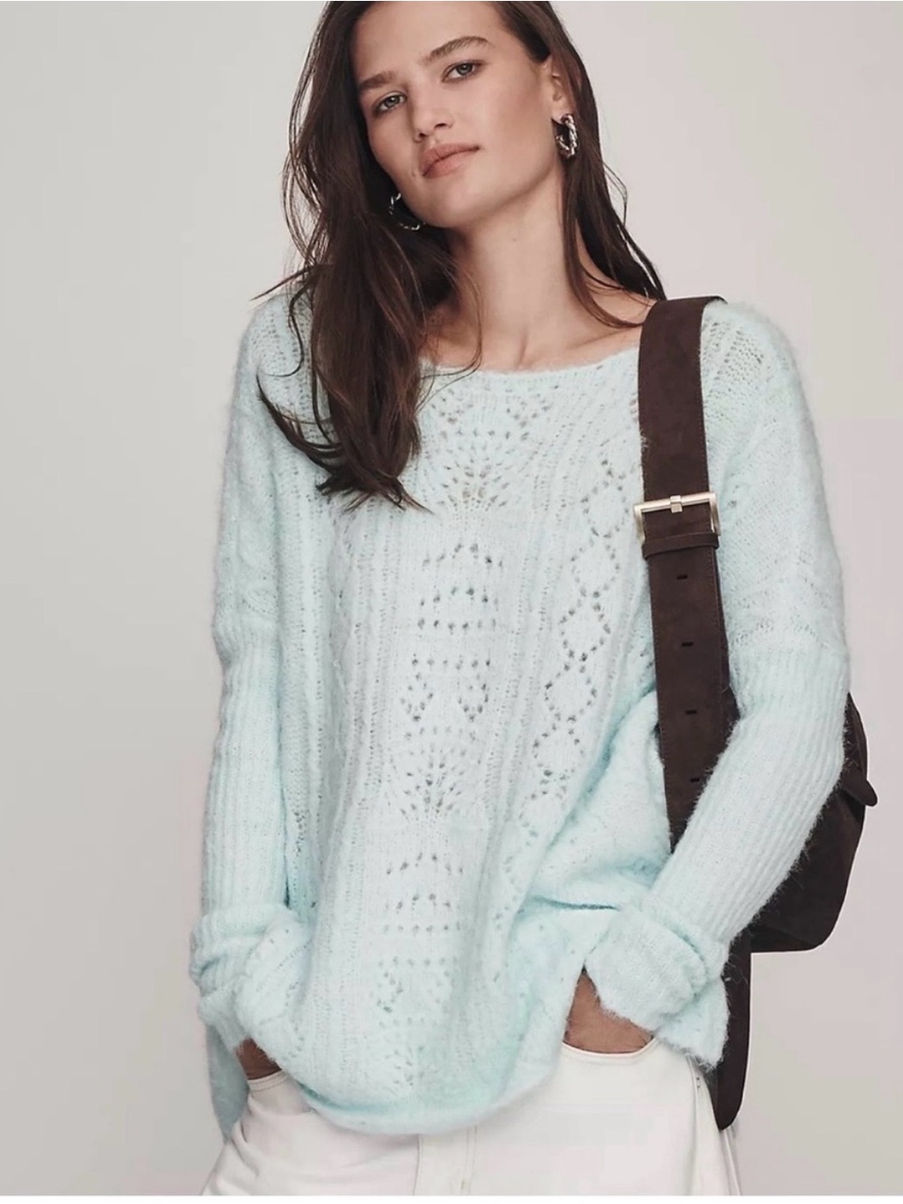 Anthropologie Pointelle Sweater Mint Blue- NWOT Sz SP